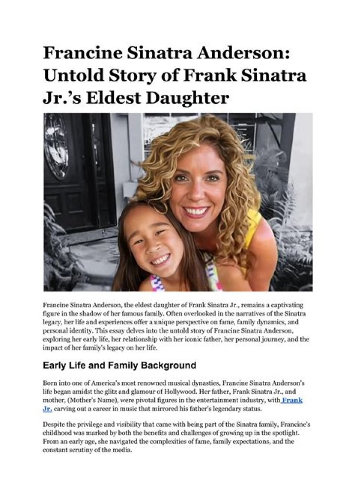 Unveiling The Legacy And Impact Of Francine Sinatra Anderson